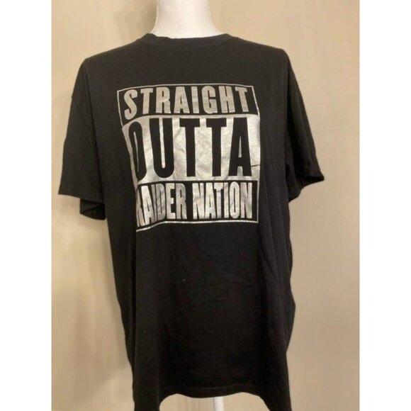 Straight Outta Raider Nation Black T-shirt Size XXL K3 - Picture 1 of 3